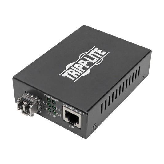 Tripp Lite Multimode Fiber Media Converter, Fiber to Ethernet Converter, Gigabit, POE+, 10/100/1000 LC, 850 nm, 550 m (N785-P01-LC-MM1)