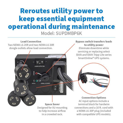 Eaton Tripp Lite Series 5000VA & 6000VA UPS Battery Backup, 208V, 120V Stepdown Transformer & Maintenance Bypass Switch Accessory Options, AVR, Network Card, Extended Run (SU5-6KVA Series)