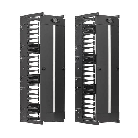 Tripp Lite Vertical Cable Manager, High-Capacity Deep Double Finger Duct, Front-Facing Cover, 3.5 feet Tall Sections, 11.4 inch Depth, Black & Yellow Options, 5-Year Warranty (SRCABLEVRT-HD Series)
