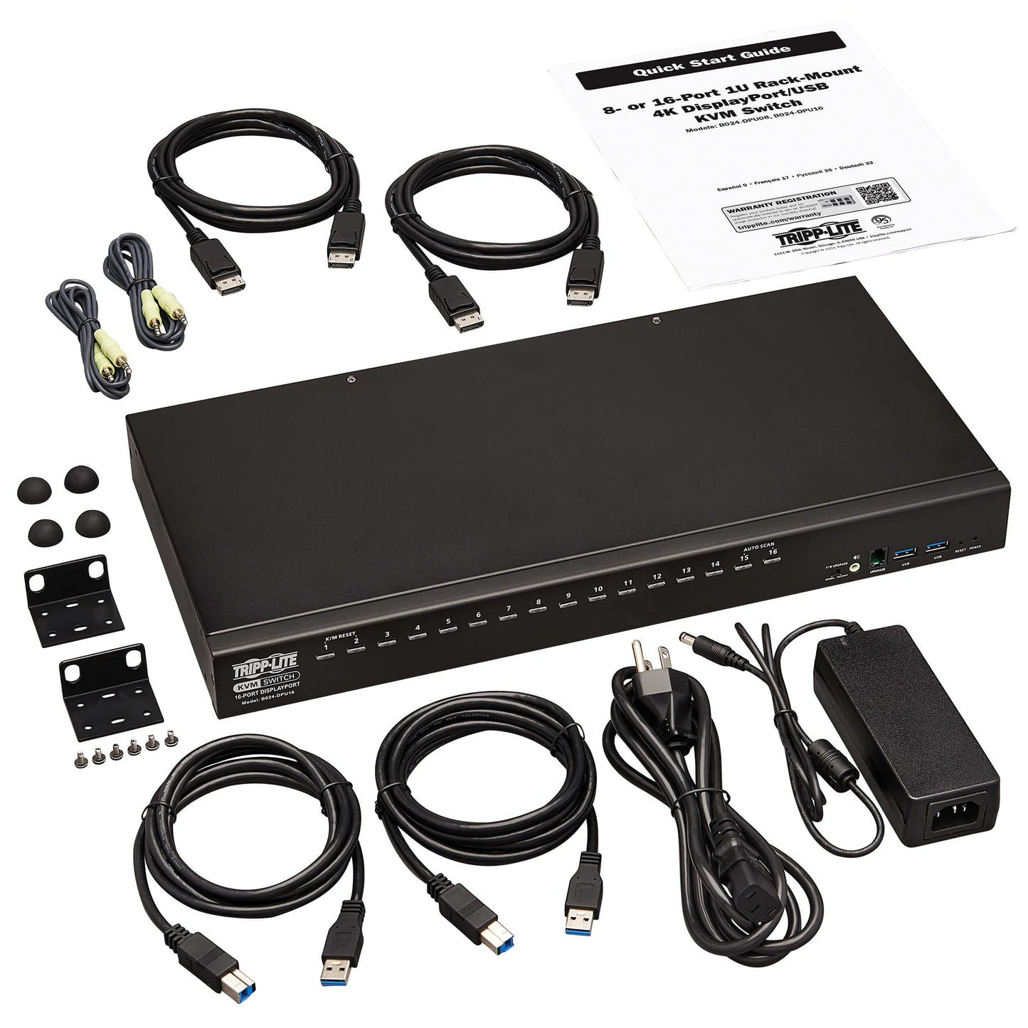 Tripp Lite DisplayPort/USB KVM Switch 16-Port Audio/Video 4K 60Hz 1URM (B024-DPU16)