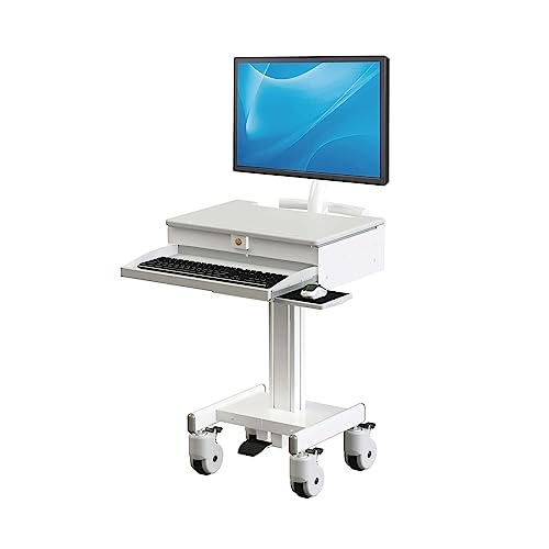 Tripp Lite Mobile Sit Stand Desk with Monitor Arm, Height Adjustable Small Rolling Laptop Cart Workstation, Locking Drawer, TAA Compliant, Home Office & School, 5-Year Warranty (WWSS1DWSTAA)