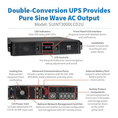 Tripp Lite Smart Double-Conversion UPS, 208/230V, C13 Outlets, Pure Sine Wave, Network Card Option, USB & DB9, 2U Rackmount, 2-Year Warranty & $250,000 Insurance (SUINT-LCD2U Series)