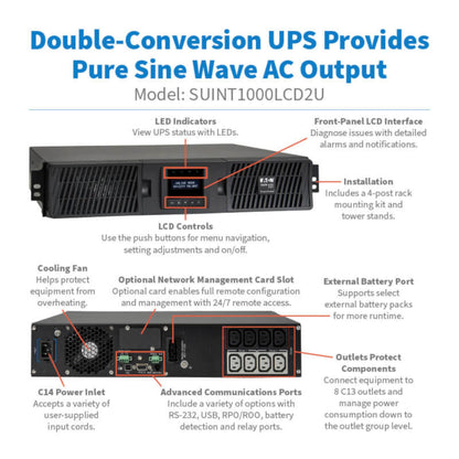 Tripp Lite Smart Double-Conversion UPS, 208/230V, C13 Outlets, Pure Sine Wave, Network Card Option, USB & DB9, 2U Rackmount, 2-Year Warranty & $250,000 Insurance (SUINT-LCD2U Series)