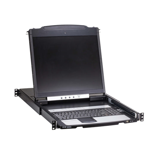 Eaton 16-Port Rack KVM Over IP Switch, 19in LCD Screen KVM, Cat5/Cat5e, Virtual Media KVM, Remote & Local Users, 1U Rackmount, VGA Port, TAA Compliant, 1-Year Warranty (B064C-IP Series)