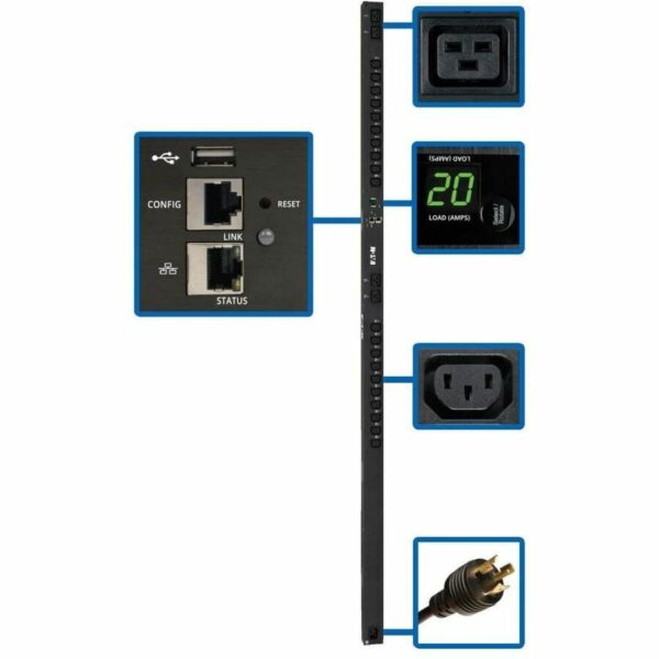 Tripp Lite 3.2-3.8kW Single-Phase Switched PDU with LX Platform Interface, 200-240V Outlets (20 C13 & 4 C19), C20/L6-20P, 0U, TAA - power distribution unit - 3.84 kW